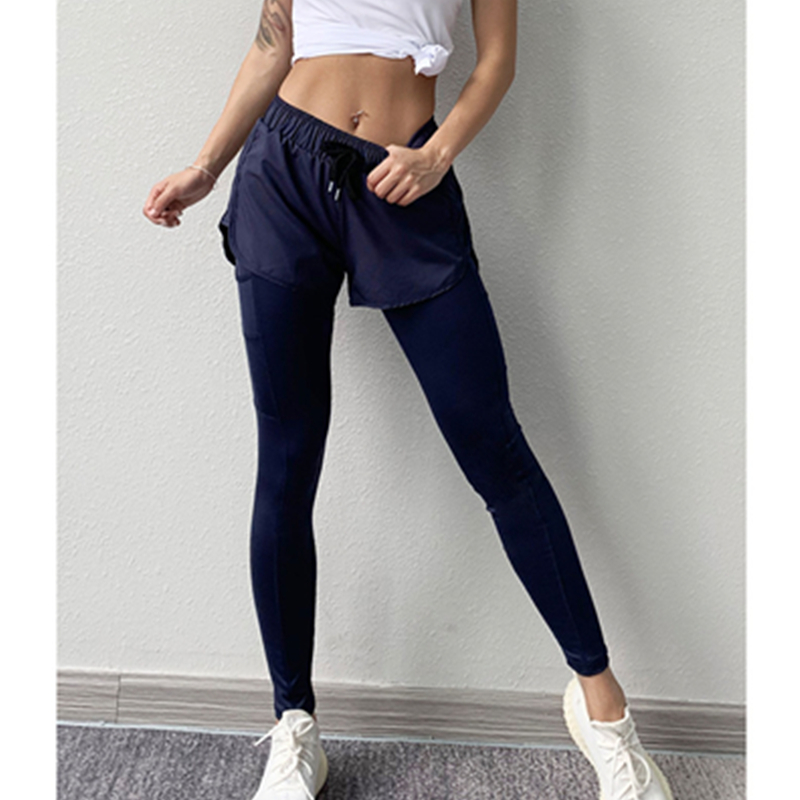 Esercizio moda donna Pantaloni da ginnastica finti in due pezzi per yoga